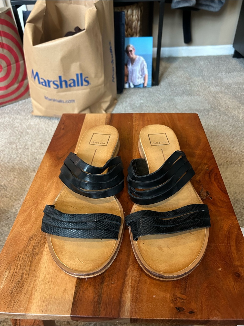 Dolce Vita Black Triple-Strap Slide Sandals